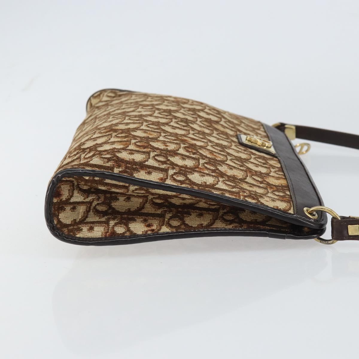 Christian Dior Trotter Canvas Shoulder Bag Beige Gold Auth 158032