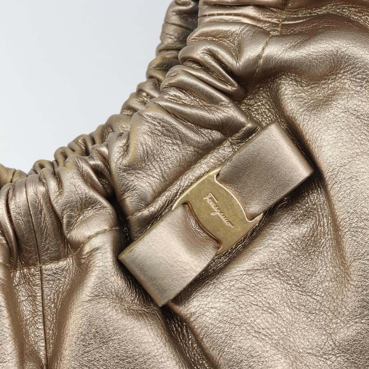 Salvatore Ferragamo Vala Hand Bag Leather Gold Auth 158040