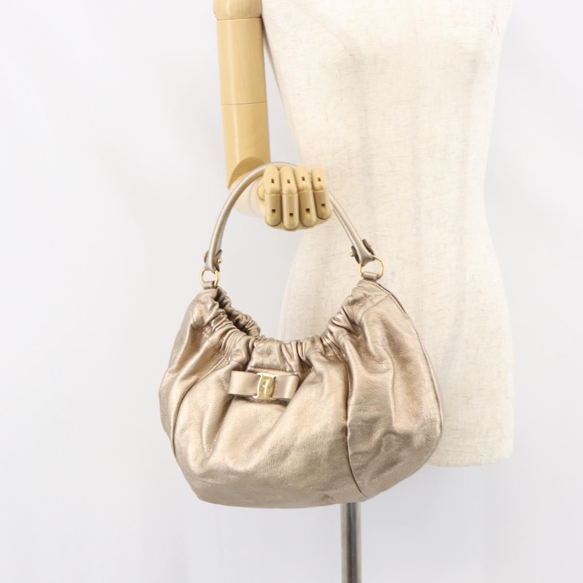 Salvatore Ferragamo Vala Hand Bag Leather Gold Auth 158040
