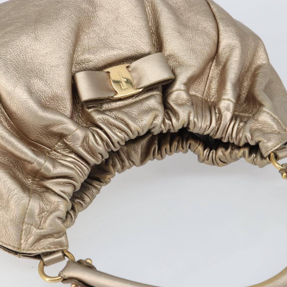 Salvatore Ferragamo Vala Hand Bag Leather Gold Auth 158040
