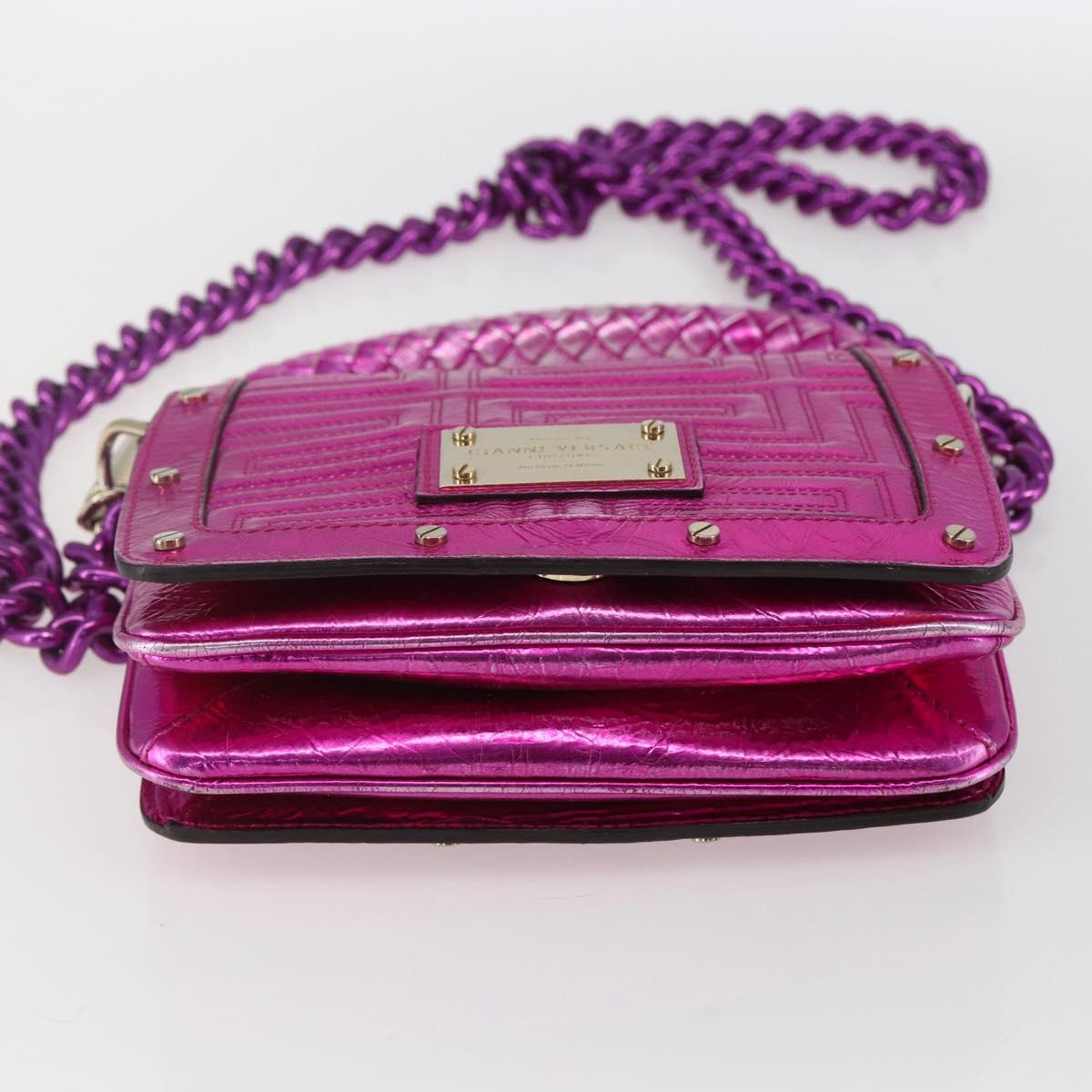 Gianni Versace Chain Shoulder Bag Leather Pink Gold Auth 158051