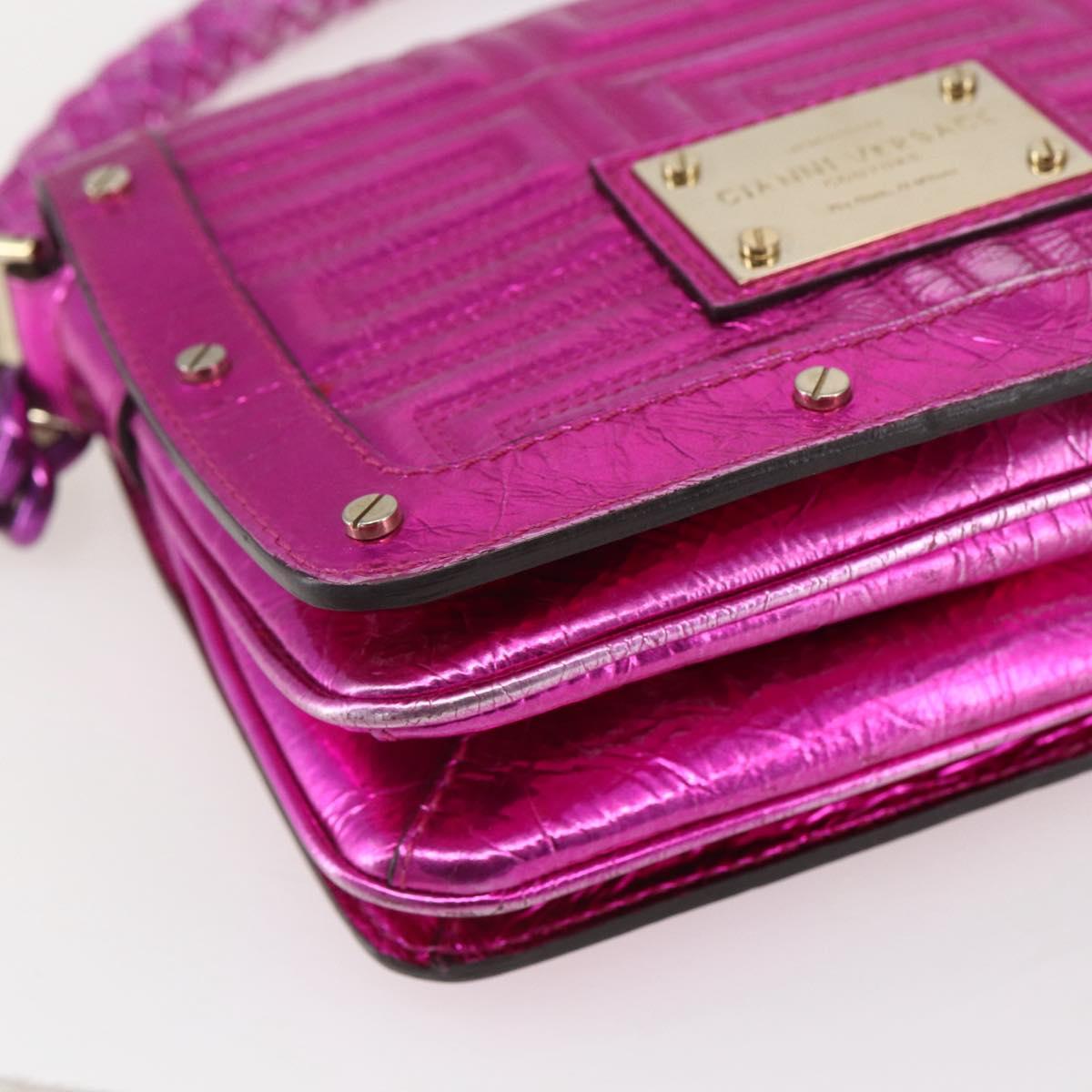 Gianni Versace Chain Shoulder Bag Leather Pink Gold Auth 158051