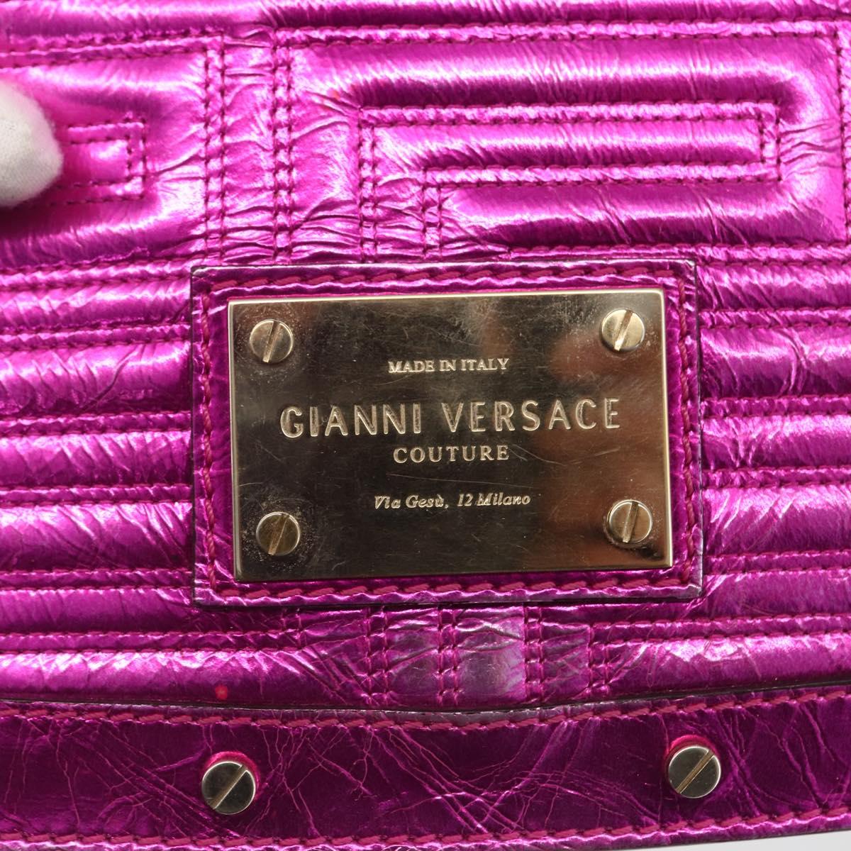 Gianni Versace Chain Shoulder Bag Leather Pink Gold Auth 158051