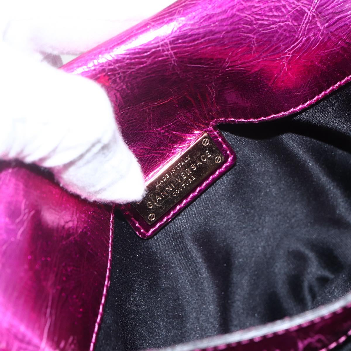 Gianni Versace Chain Shoulder Bag Leather Pink Gold Auth 158051