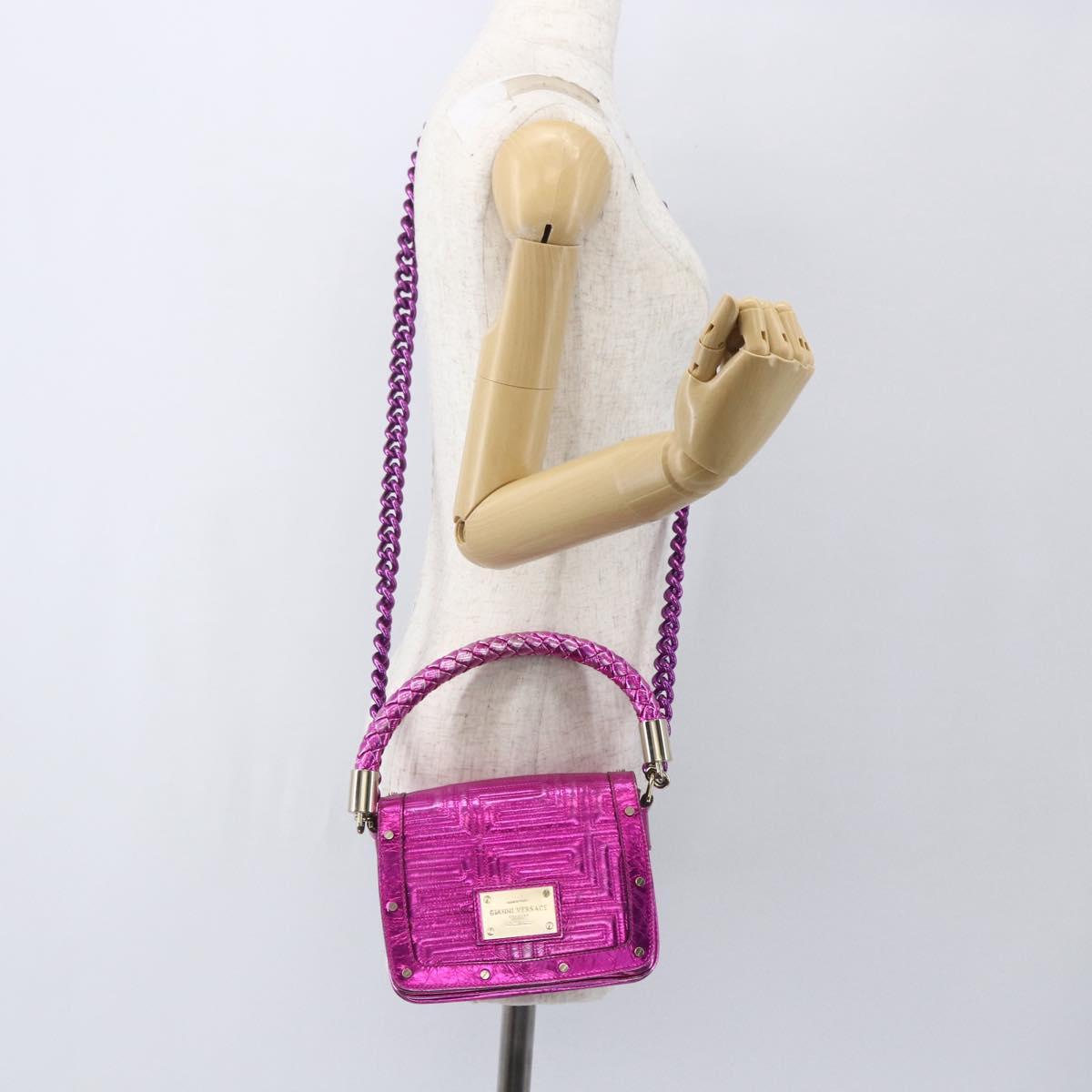 Gianni Versace Chain Shoulder Bag Leather Pink Gold Auth 158051