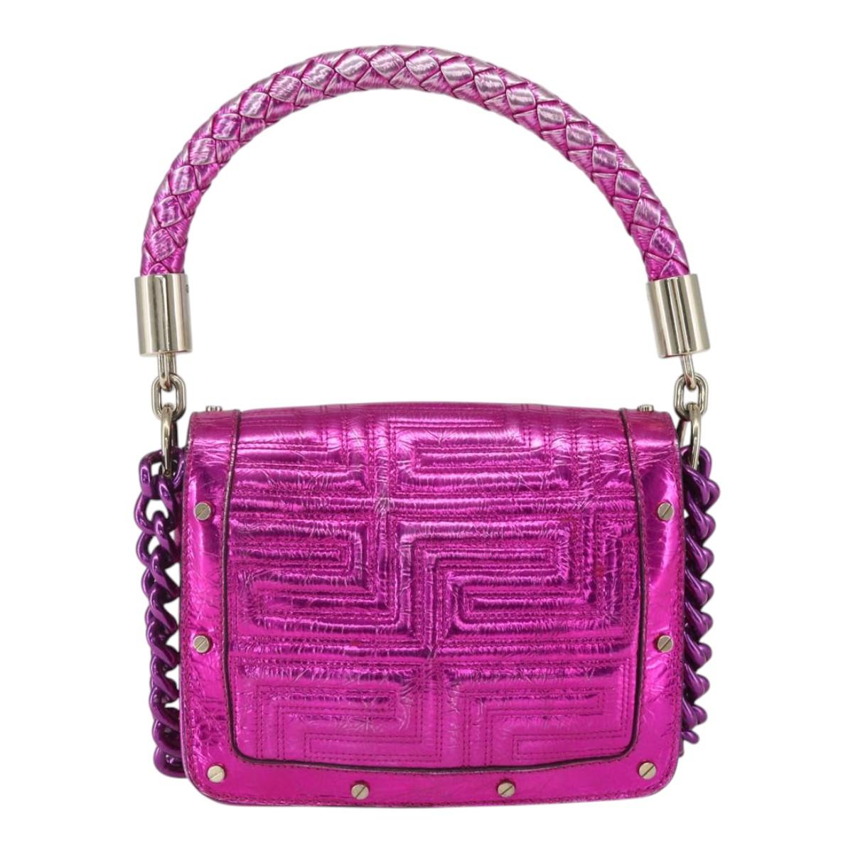 Gianni Versace Chain Shoulder Bag Leather Pink Gold Auth 158051
