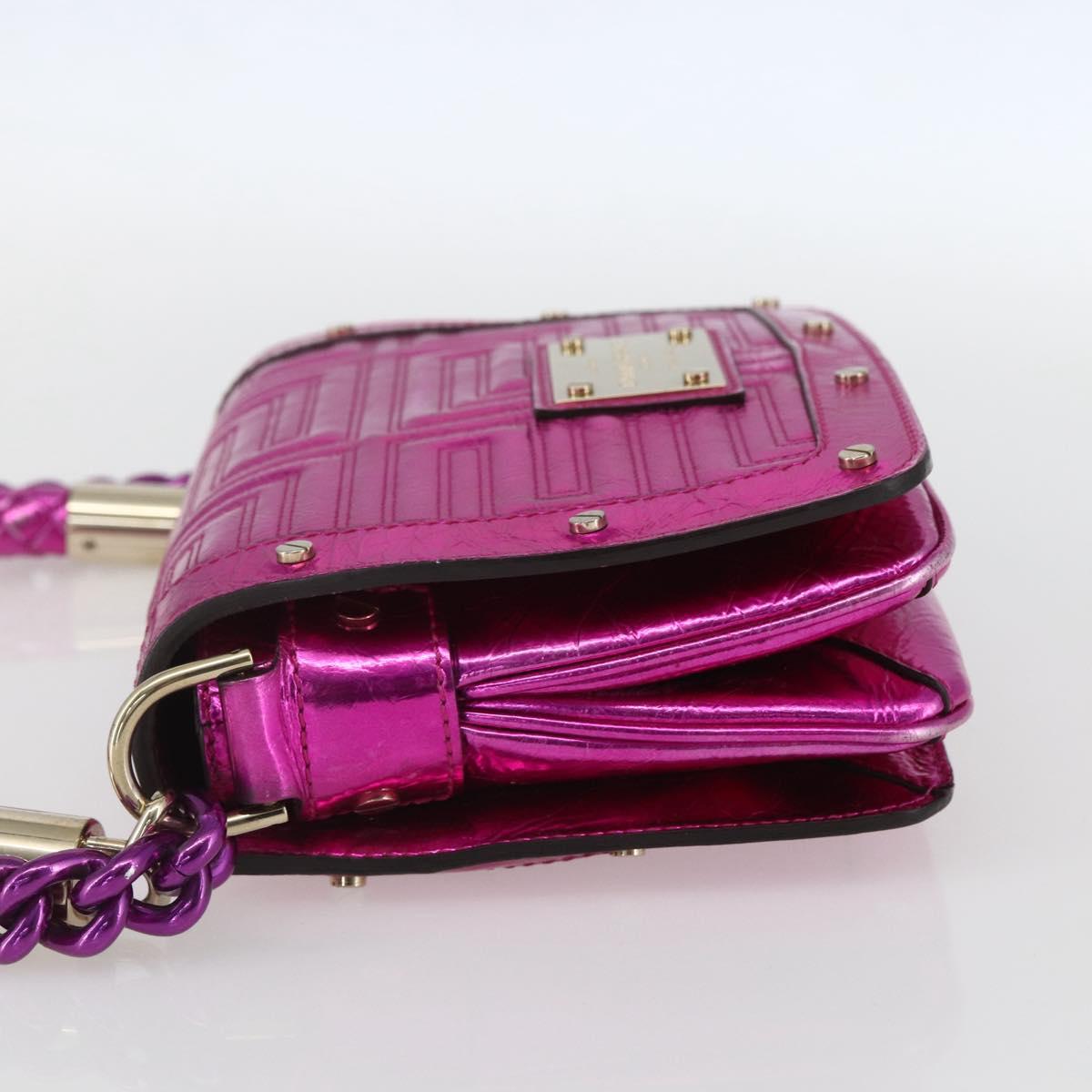 Gianni Versace Chain Shoulder Bag Leather Pink Gold Auth 158051