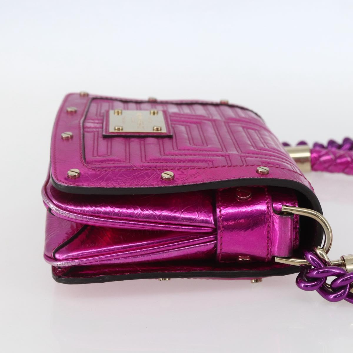 Gianni Versace Chain Shoulder Bag Leather Pink Gold Auth 158051