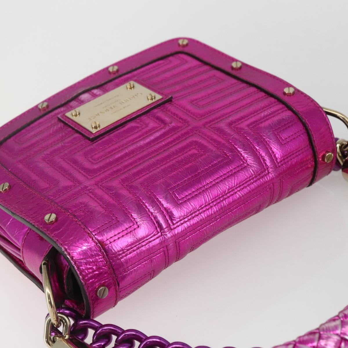 Gianni Versace Chain Shoulder Bag Leather Pink Gold Auth 158051