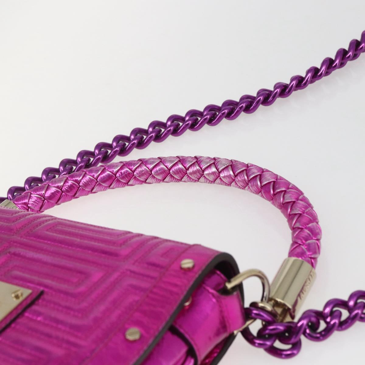 Gianni Versace Chain Shoulder Bag Leather Pink Gold Auth 158051