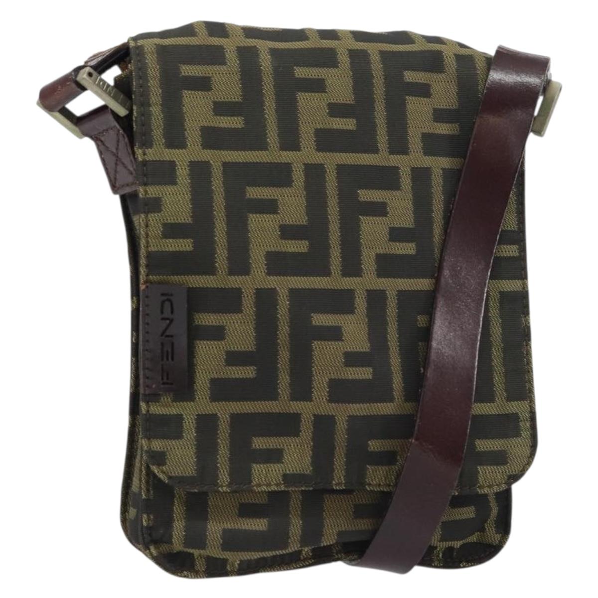 FENDI Zucca Canvas Shoulder Bag Black Brown Auth 158056