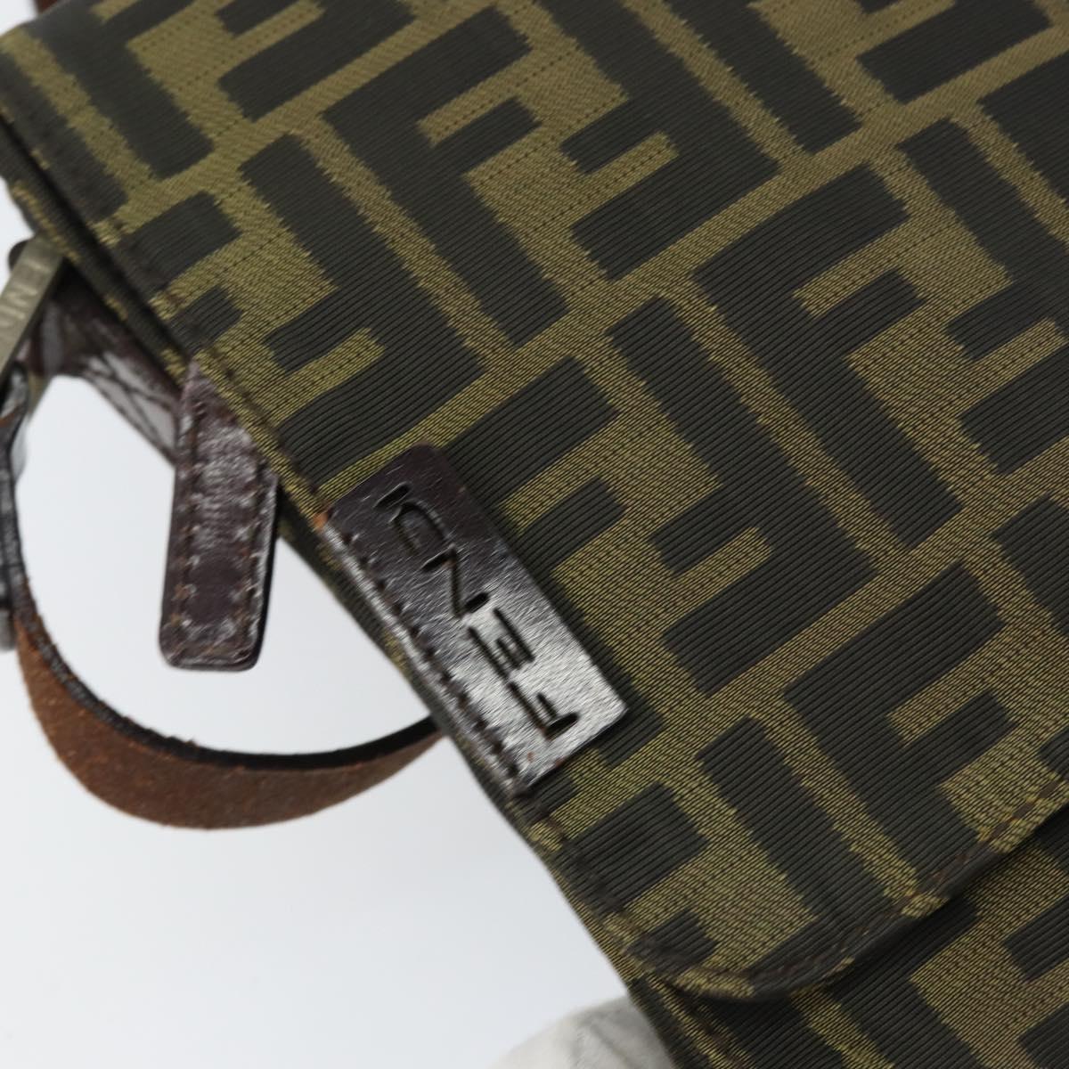 FENDI Zucca Canvas Shoulder Bag Black Brown Auth 158056