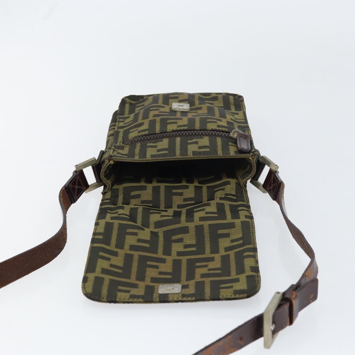 FENDI Zucca Canvas Shoulder Bag Black Brown Auth 158056
