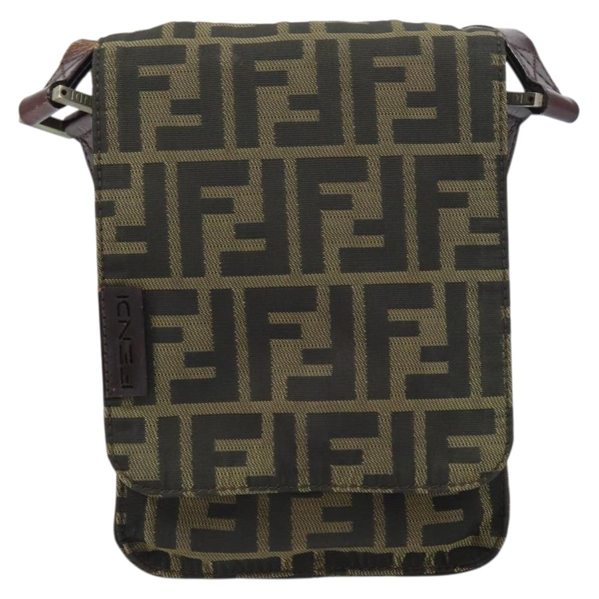 FENDI Zucca Canvas Shoulder Bag Black Brown Auth 158056