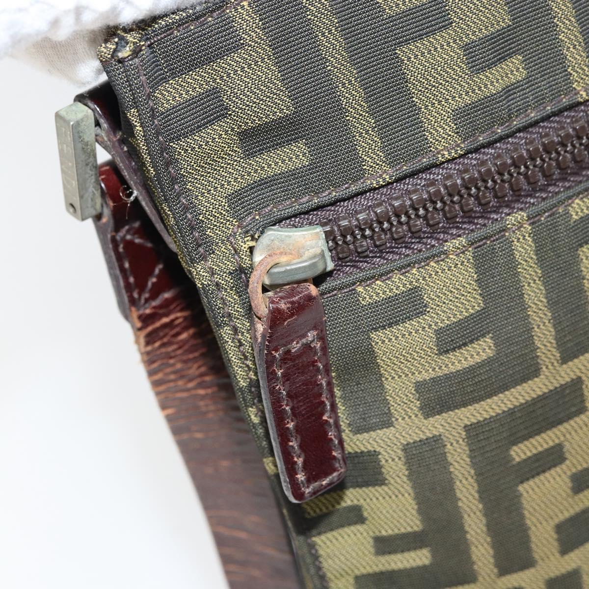 FENDI Zucca Canvas Shoulder Bag Black Brown Auth 158056