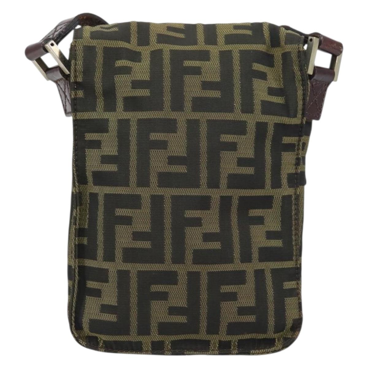 FENDI Zucca Canvas Shoulder Bag Black Brown Auth 158056