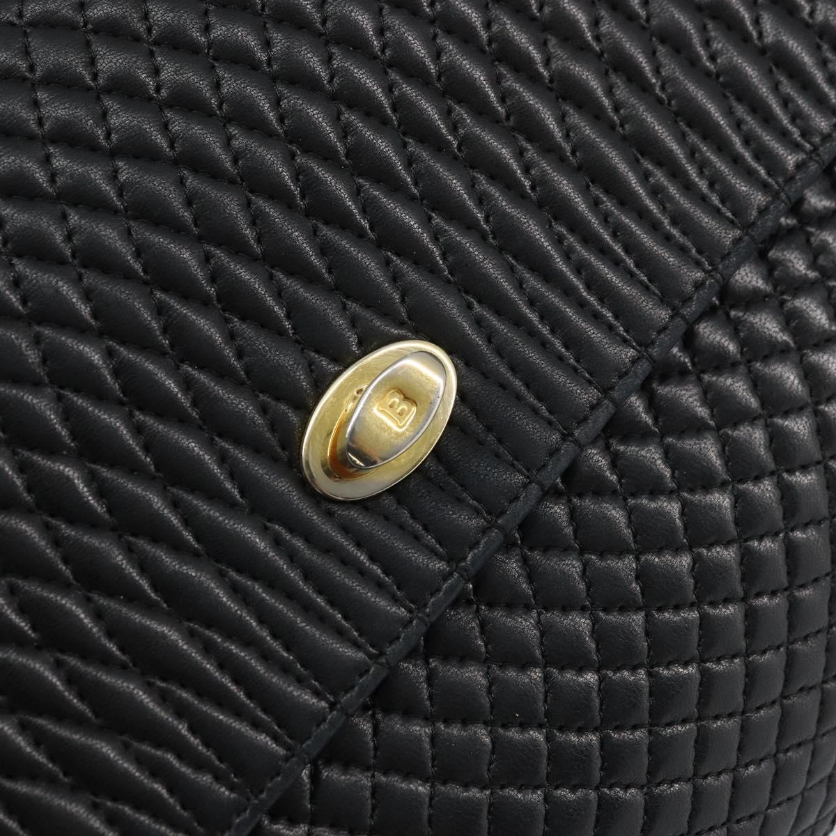 BALLY Hand Bag Leather Black Gold Auth 158057