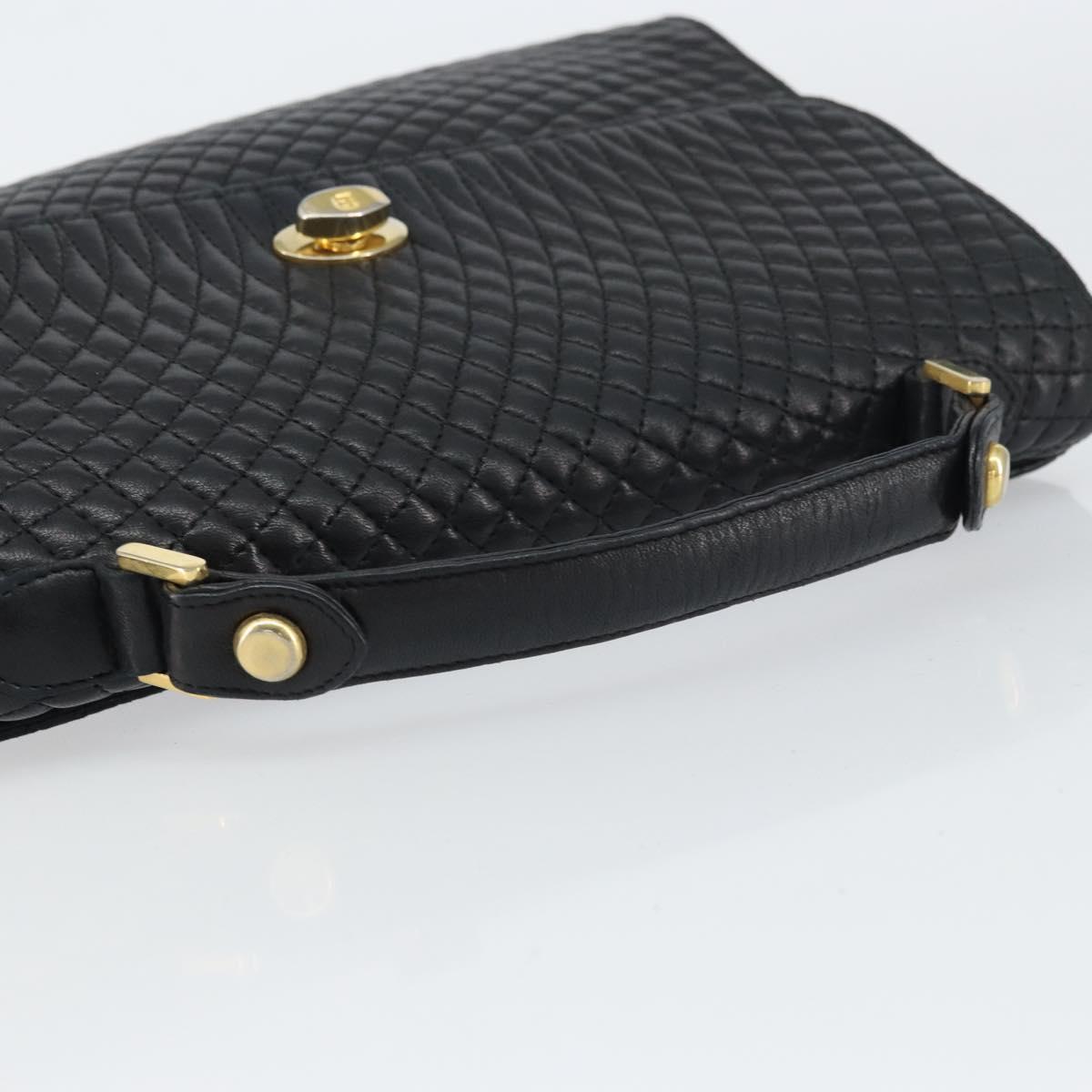 BALLY Hand Bag Leather Black Gold Auth 158057