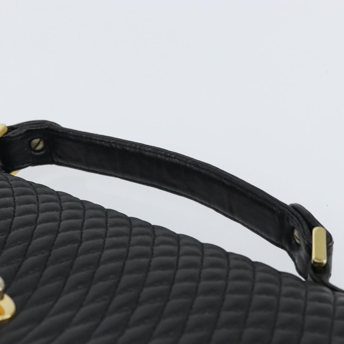 BALLY Hand Bag Leather Black Gold Auth 158057