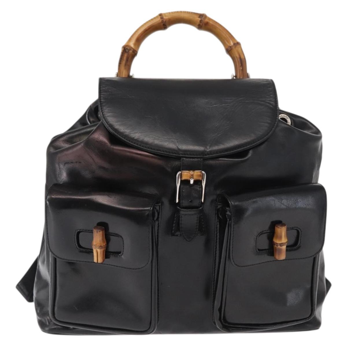 GUCCI Bamboo Backpack Enamel Black Silver 003 2058 0016 Auth 158076