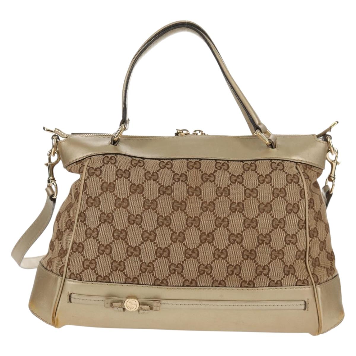 GUCCI GG Canvas Hand Bag 2way Beige Gold 269894 Auth 158077