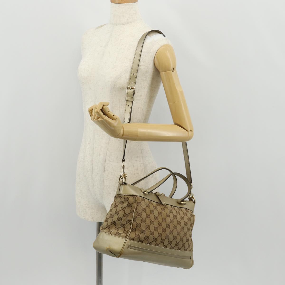 GUCCI GG Canvas Hand Bag 2way Beige Gold 269894 Auth 158077