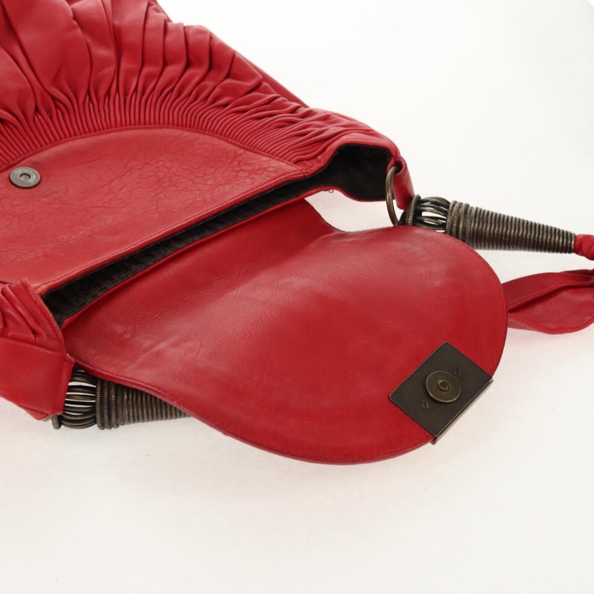 Christian Dior Shoulder Bag Leather Red Auth 158079V