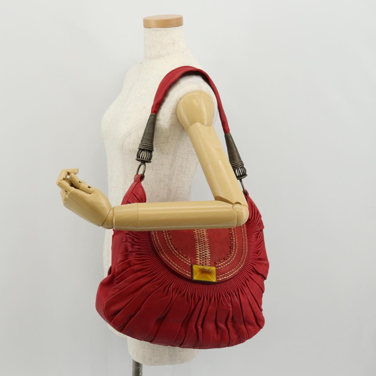 Christian Dior Shoulder Bag Leather Red Auth 158079V