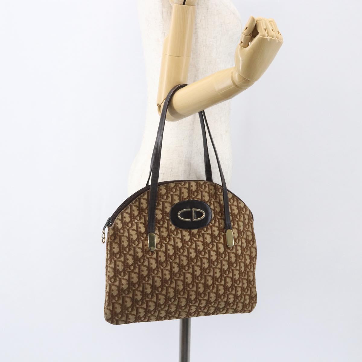 Christian Dior Trotter Canvas Tote Bag Beige Gold Auth 158084