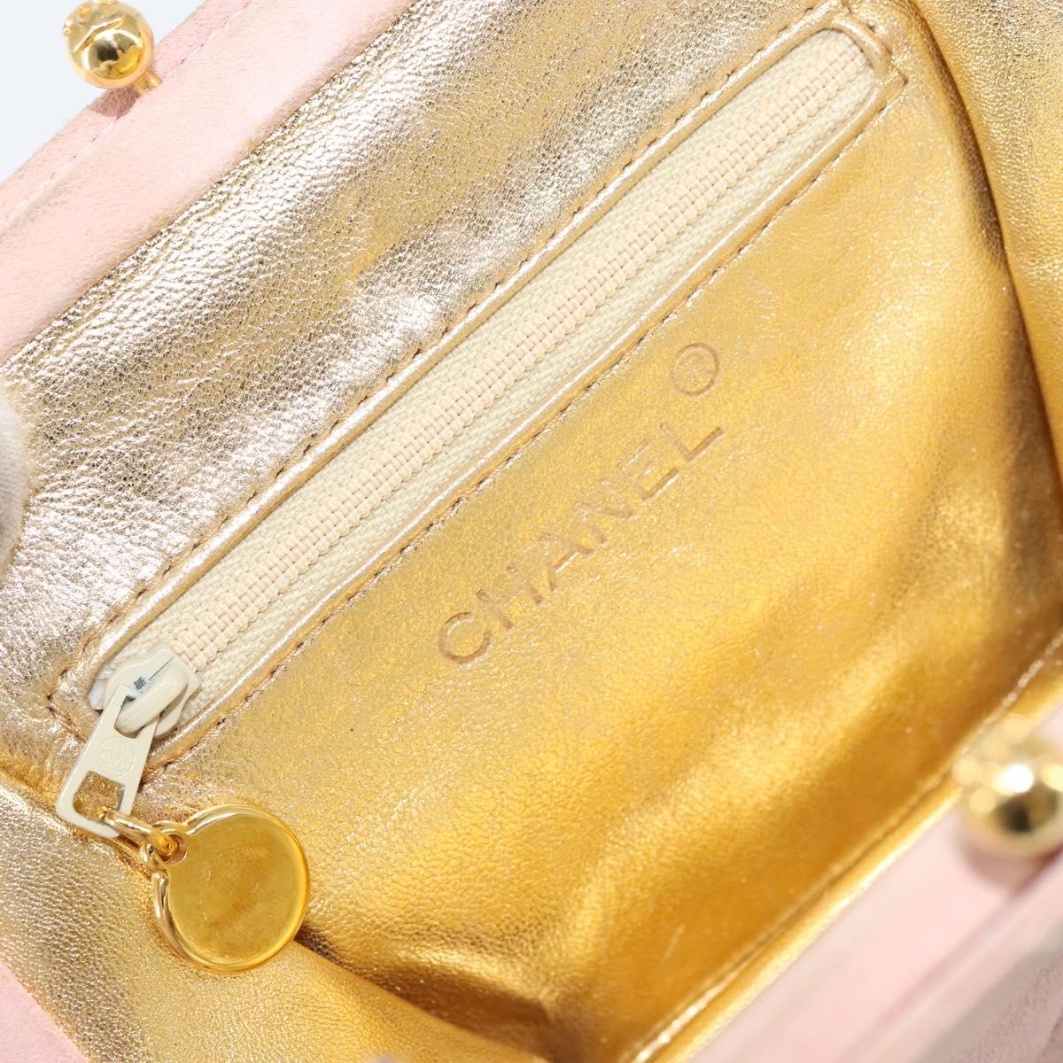 CHANEL Matelasse Chain Hand Bag Suede Pink Gold CC Auth 158088