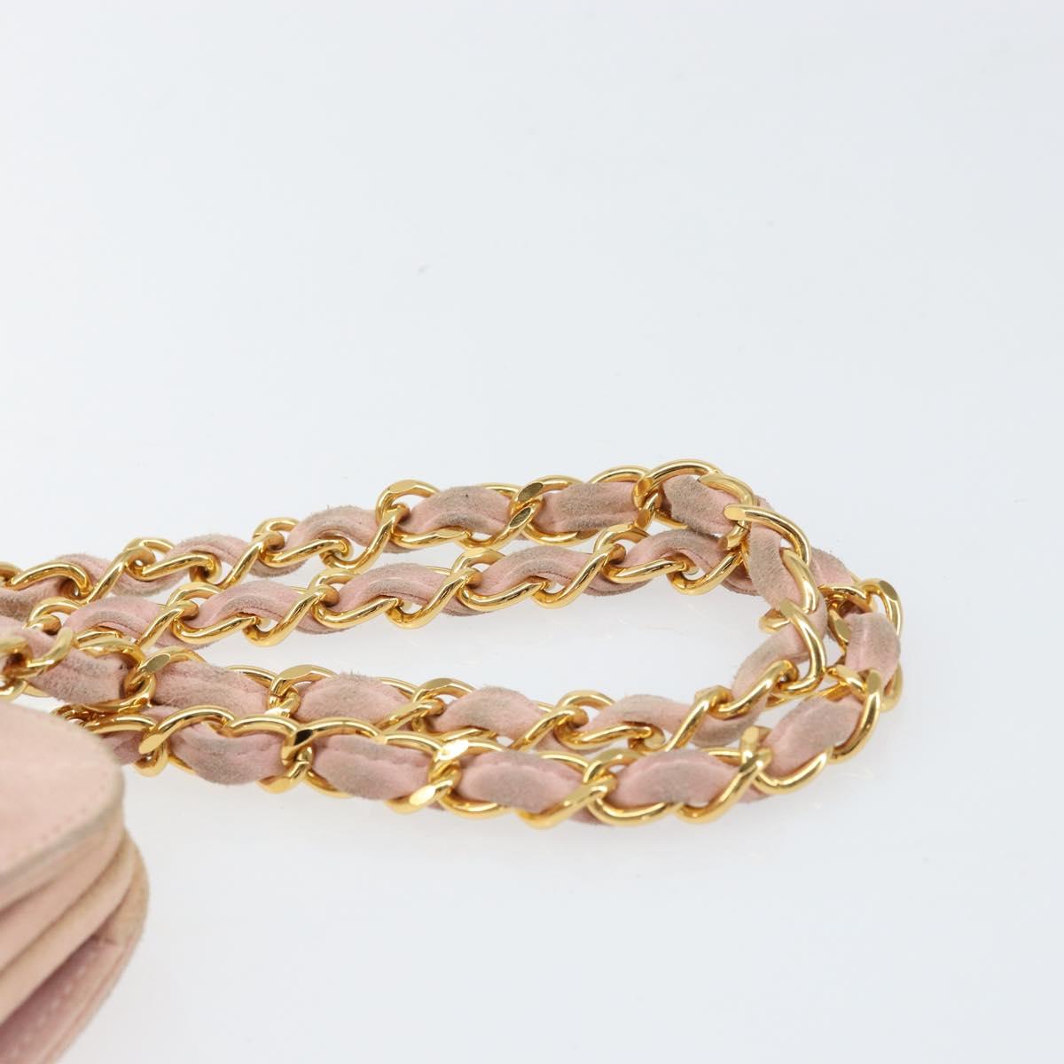 CHANEL Matelasse Chain Hand Bag Suede Pink Gold CC Auth 158088