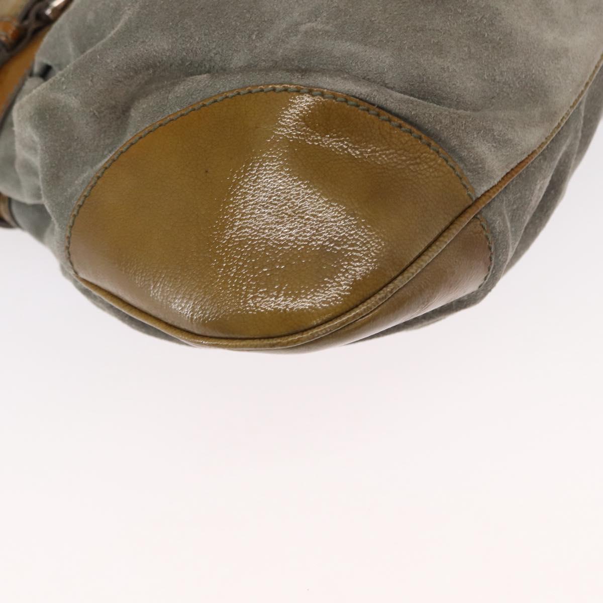 Salvatore Ferragamo Gancini Hand Bag Suede Green Silver Auth 158089