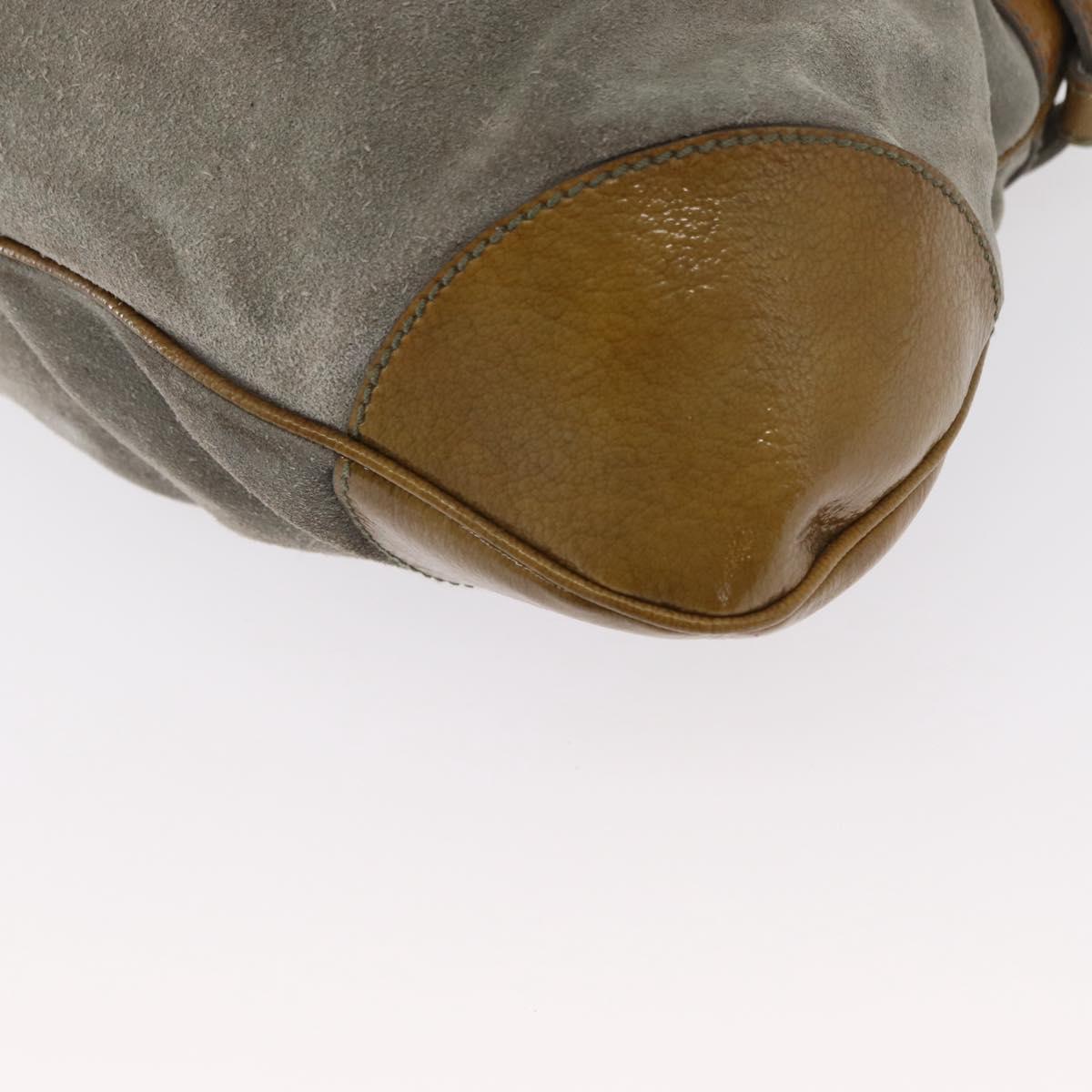 Salvatore Ferragamo Gancini Hand Bag Suede Green Silver Auth 158089