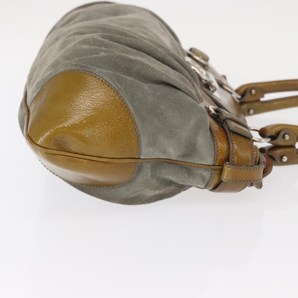 Salvatore Ferragamo Gancini Hand Bag Suede Green Silver Auth 158089