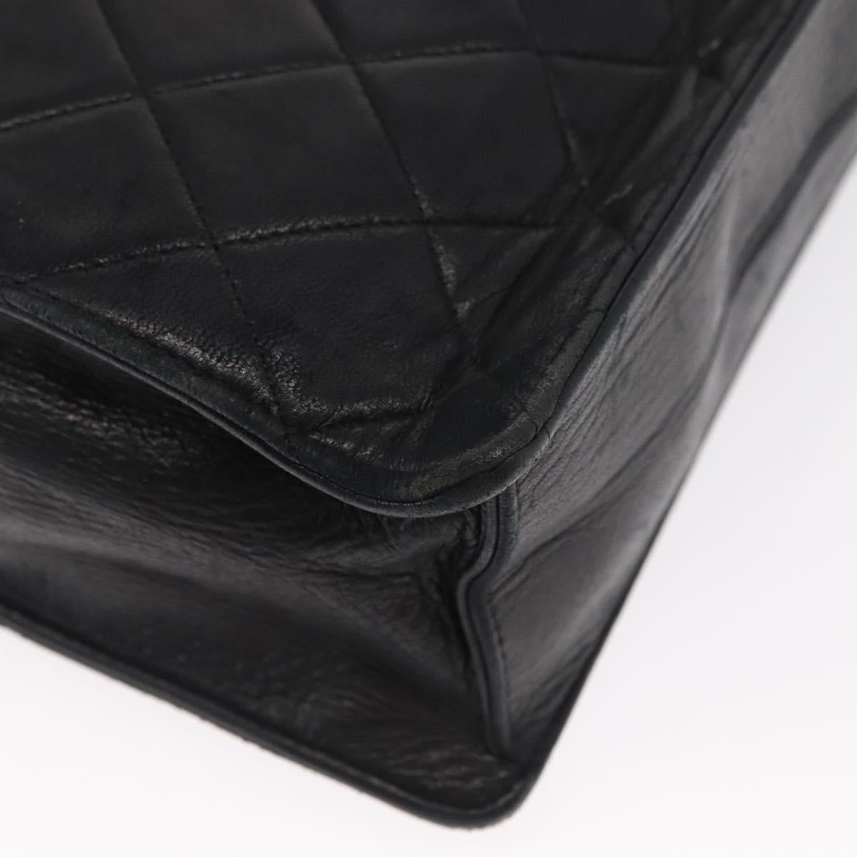 CHANEL Matelasse Hand Bag Lamb Skin Black Gold CC Auth 158090