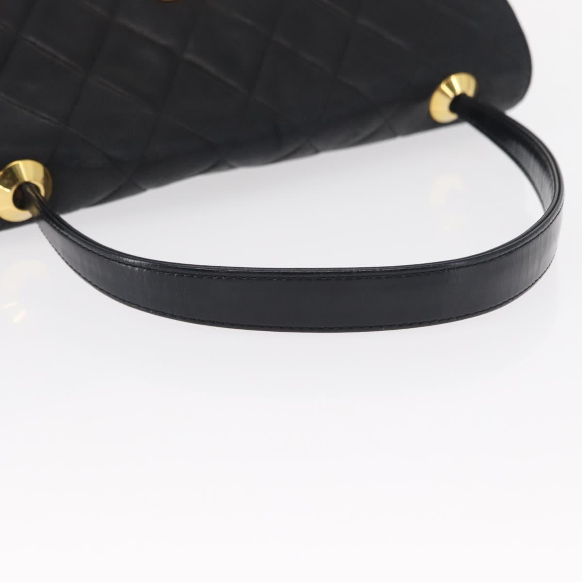 CHANEL Matelasse Hand Bag Lamb Skin Black Gold CC Auth 158090