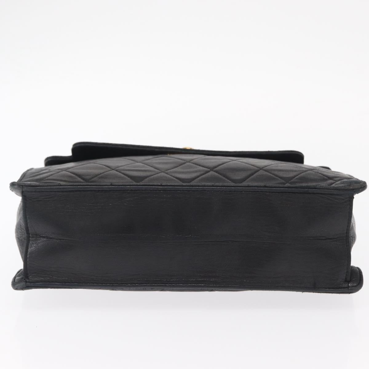 CHANEL Matelasse Hand Bag Lamb Skin Black Gold CC Auth 158090