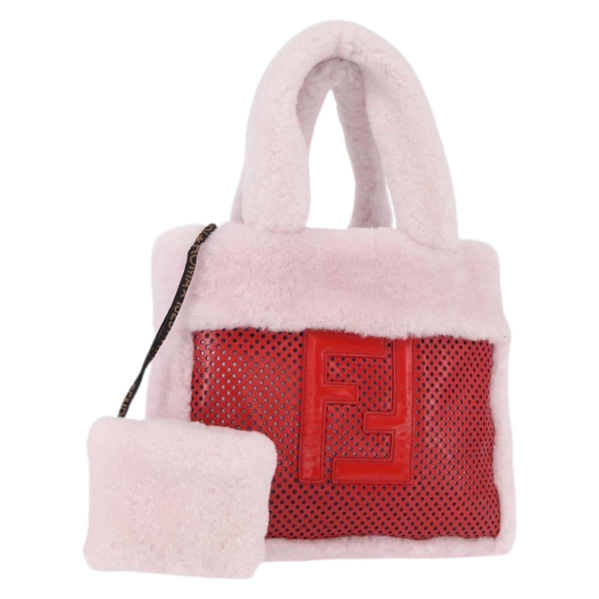 FENDI Hand Bag Mouton Pink Red Auth 158091