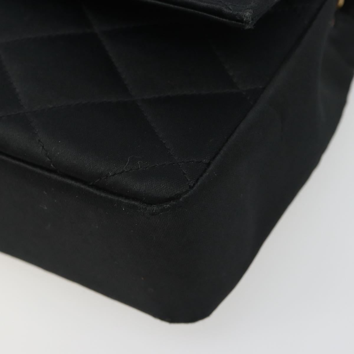 CHANEL Matelasse Chain Shoulder Bag Satin Black Gold CC Auth 158093V