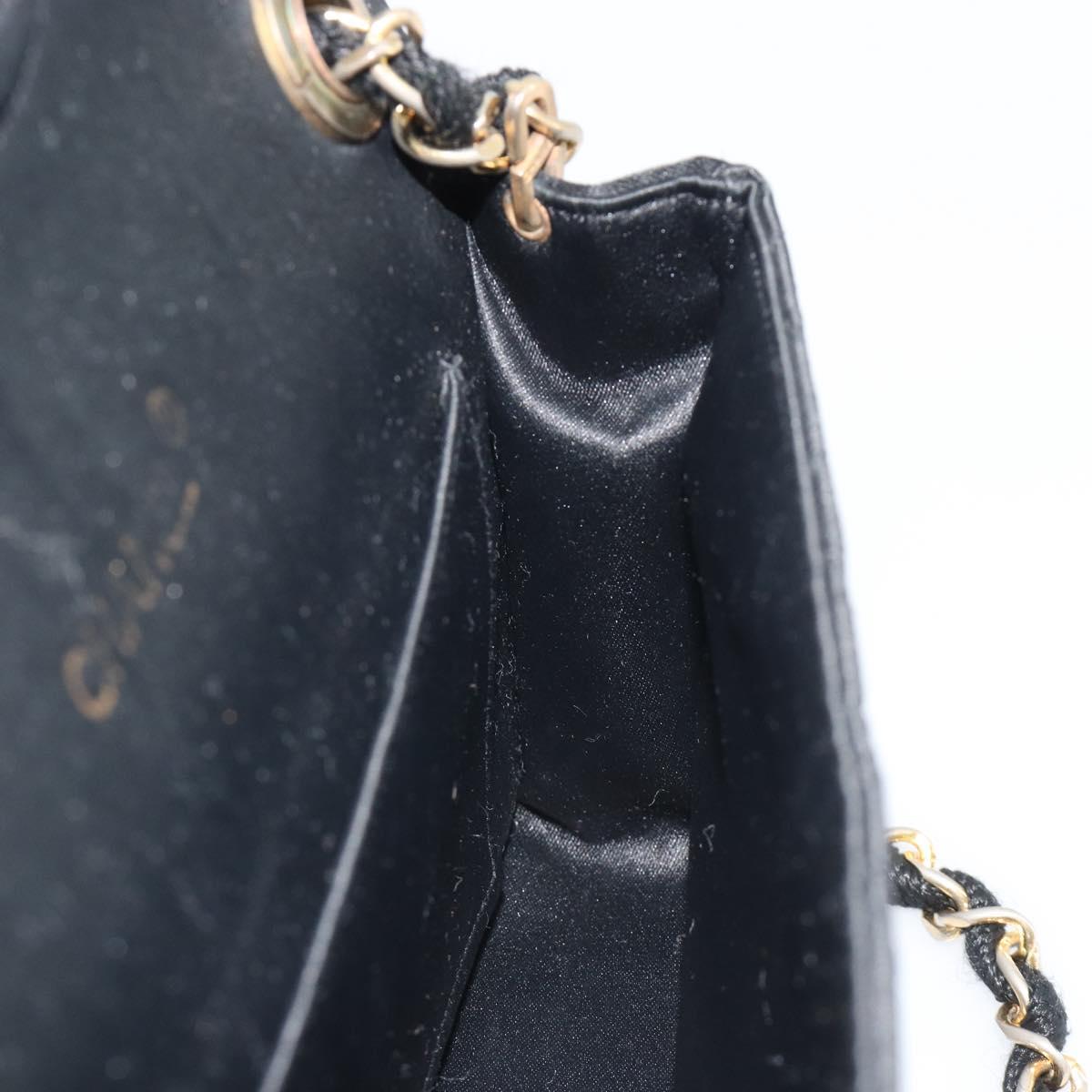 CHANEL Matelasse Chain Shoulder Bag Satin Black Gold CC Auth 158093V