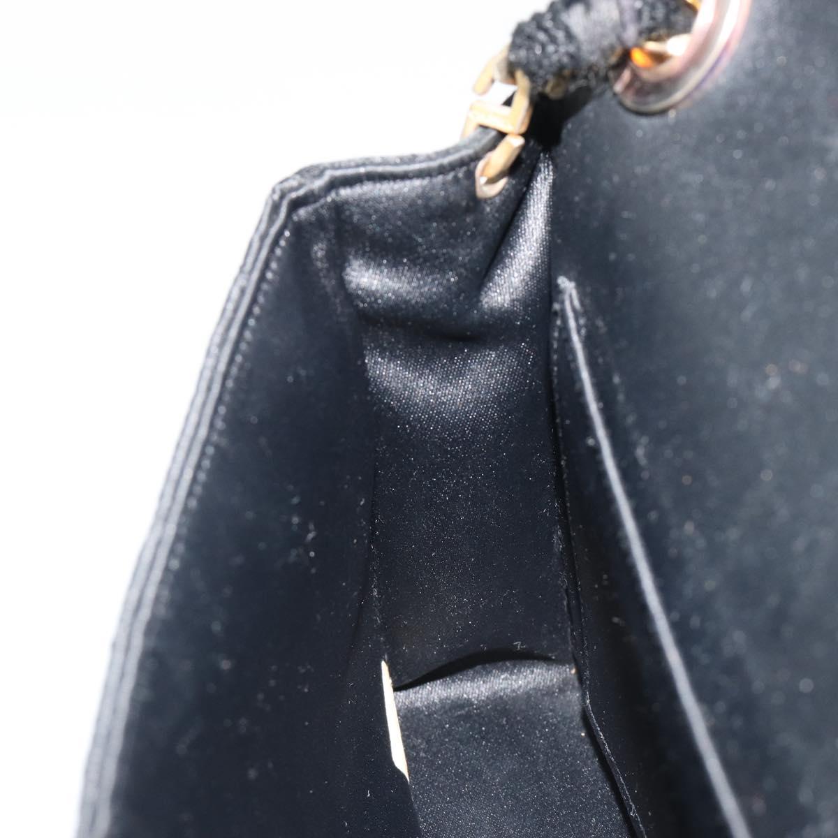 CHANEL Matelasse Chain Shoulder Bag Satin Black Gold CC Auth 158093V