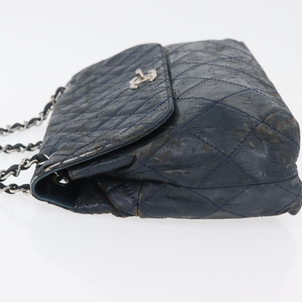CHANEL Matelasse Chain Shoulder Bag Patent leather Navy Silver CC Auth 158096