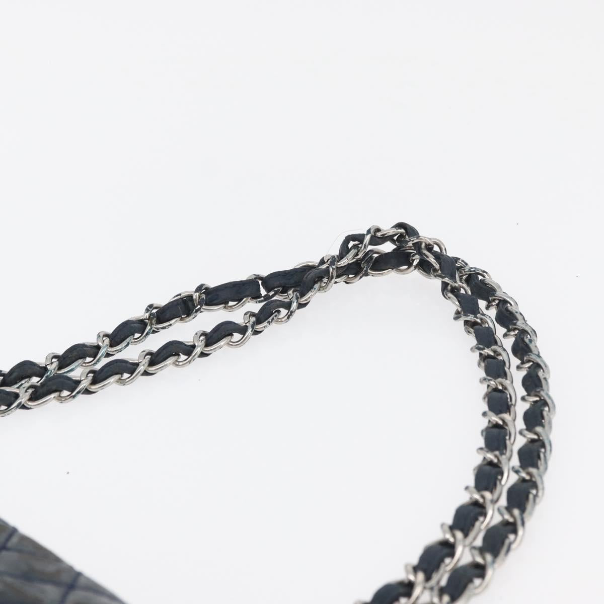 CHANEL Matelasse Chain Shoulder Bag Patent leather Navy Silver CC Auth 158096