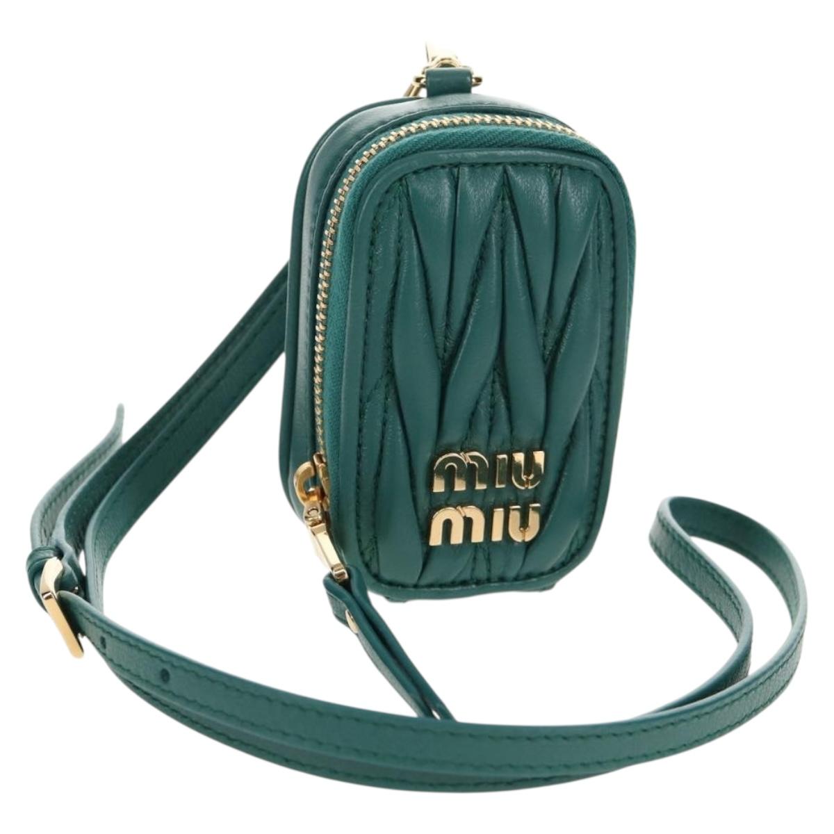 Miu Miu Matelasse Pouch Leather Green Gold Auth 158101SM