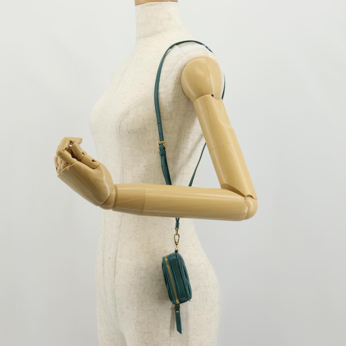 Miu Miu Matelasse Pouch Leather Green Gold Auth 158101SM