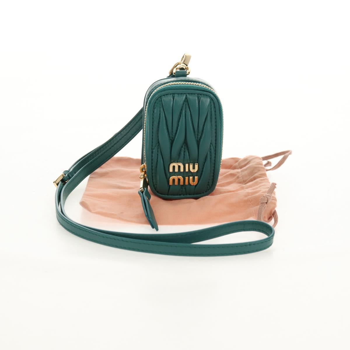 Miu Miu Matelasse Pouch Leather Green Gold Auth 158101SM