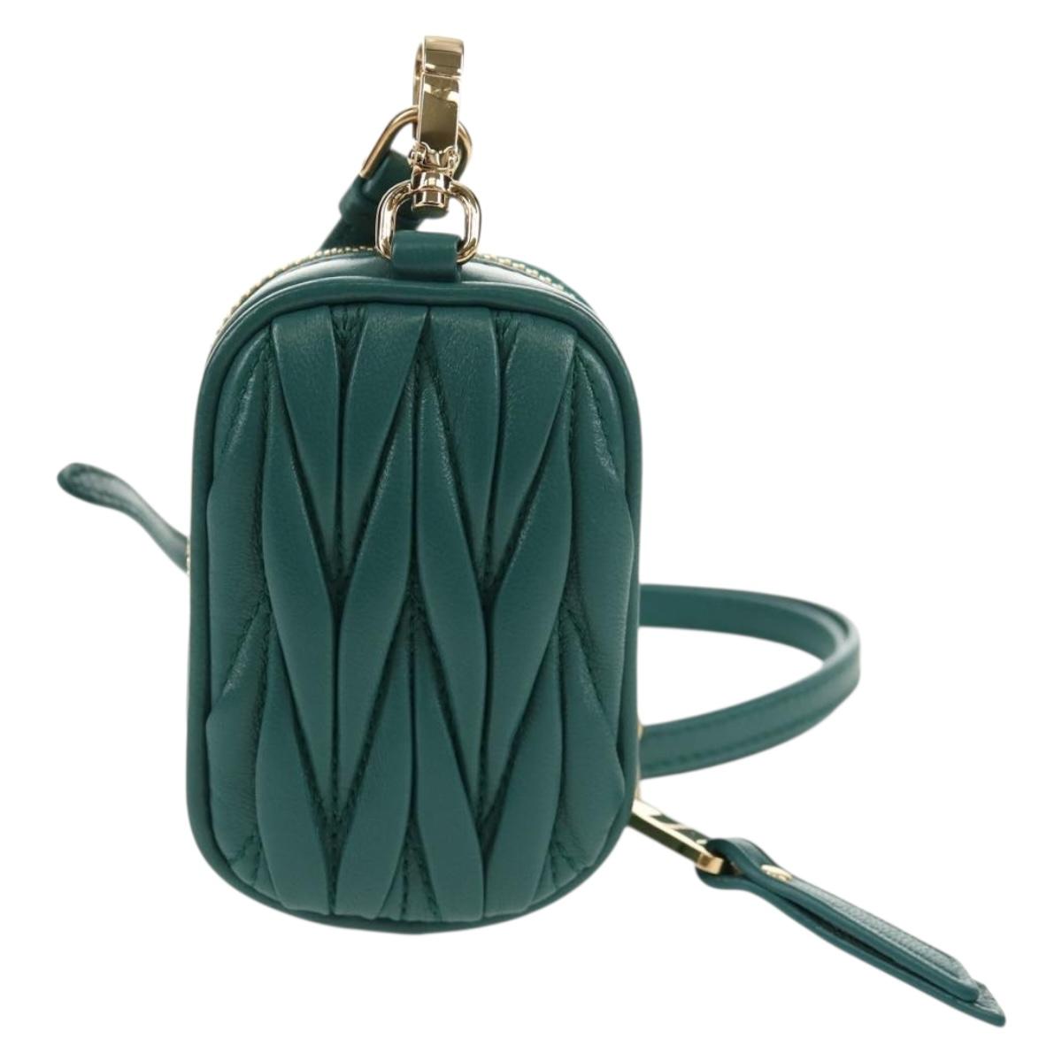 Miu Miu Matelasse Pouch Leather Green Gold Auth 158101SM