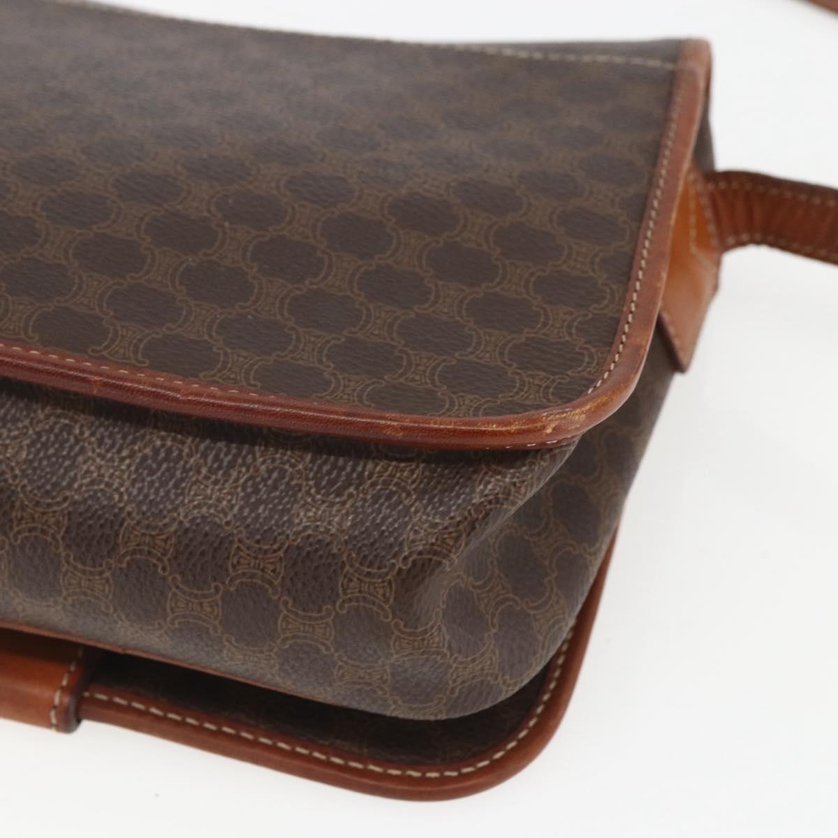 CELINE Macadam Canvas Circle Shoulder Bag PVC Leather Brown Gold Auth 158110