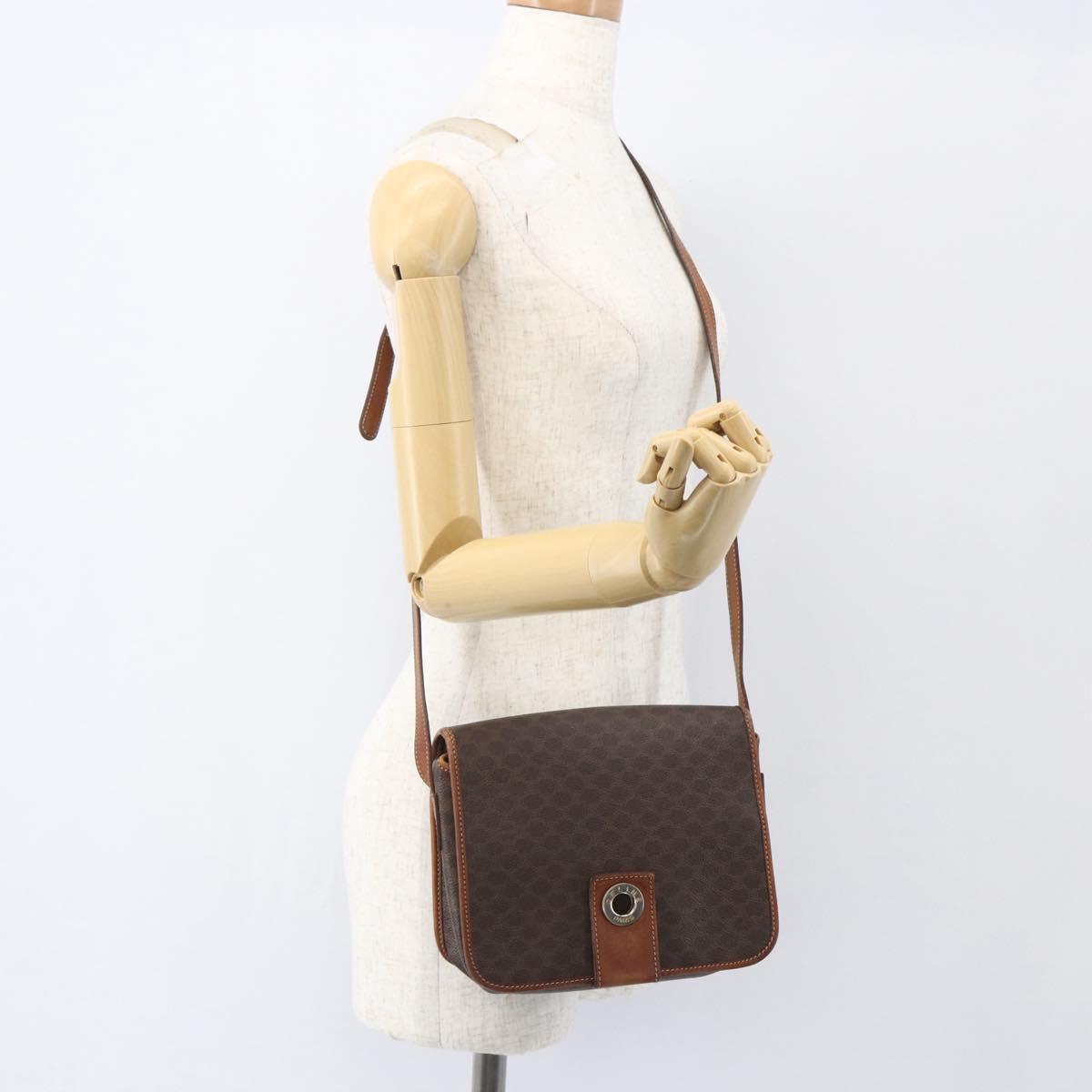 CELINE Macadam Canvas Circle Shoulder Bag PVC Leather Brown Gold Auth 158110