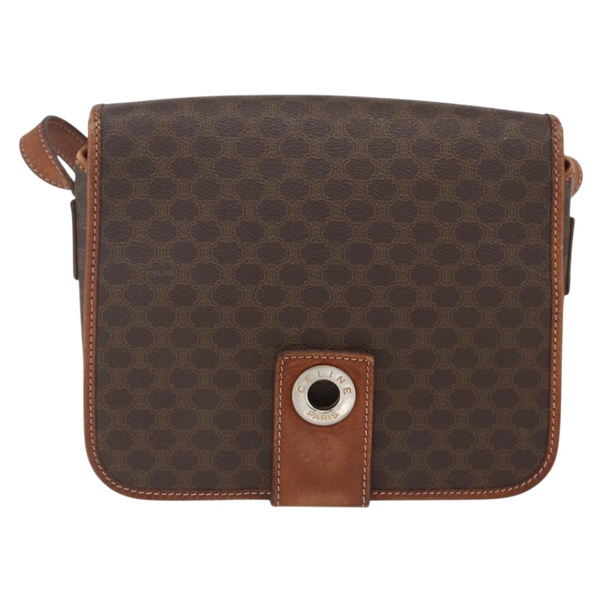 CELINE Macadam Canvas Circle Shoulder Bag PVC Leather Brown Gold Auth 158110